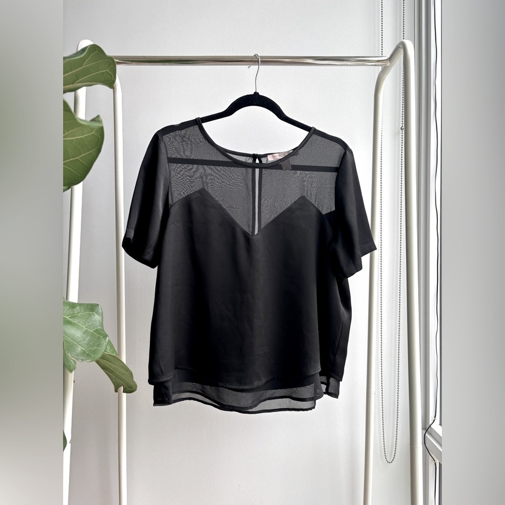 FOREVER 21 | Contemporary Black Satin Top with Sheer Inset M